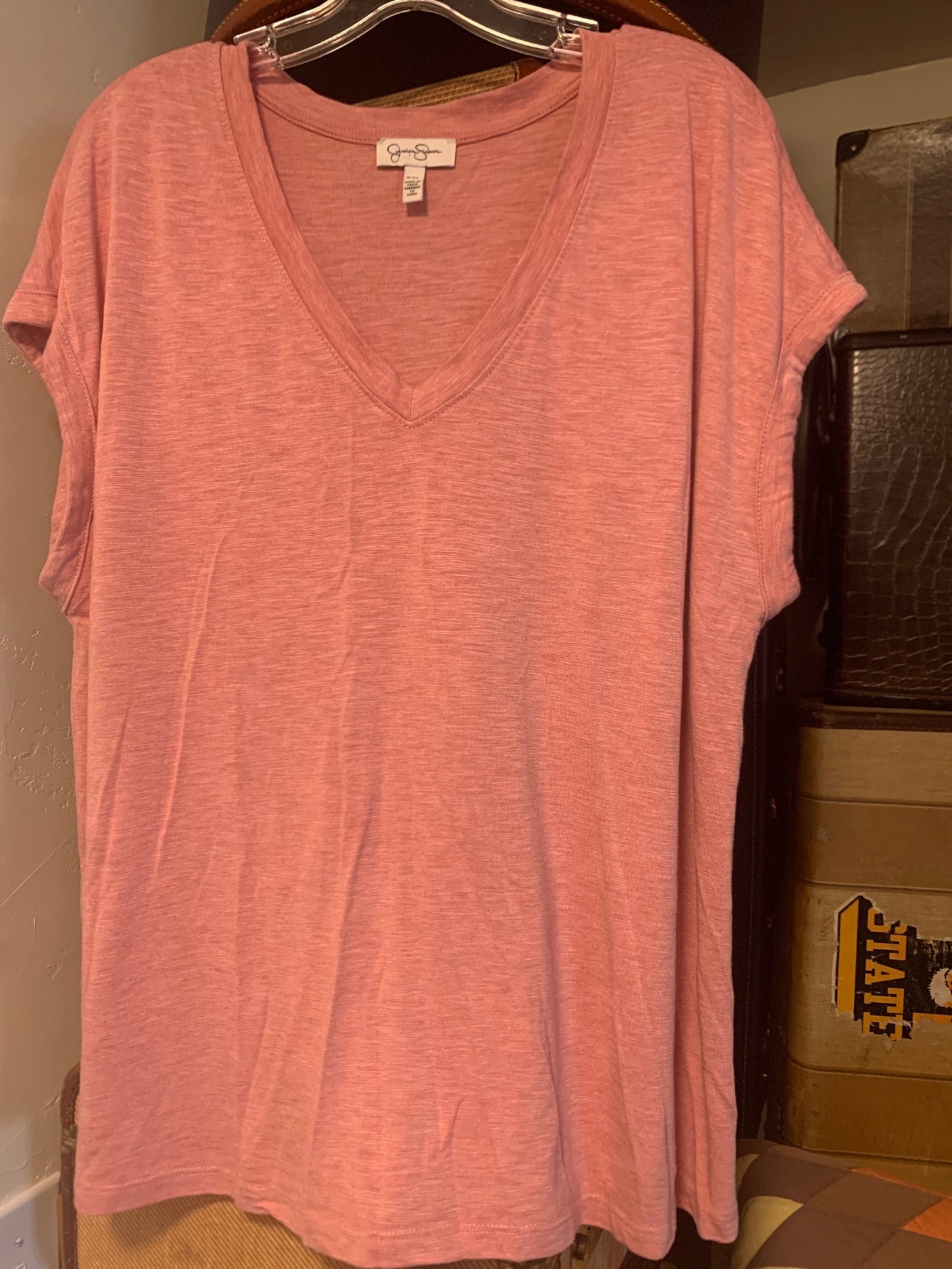 XXL Jessica Simpson Womens Shirt Top Pink heathered, short sleeve Plus VGC