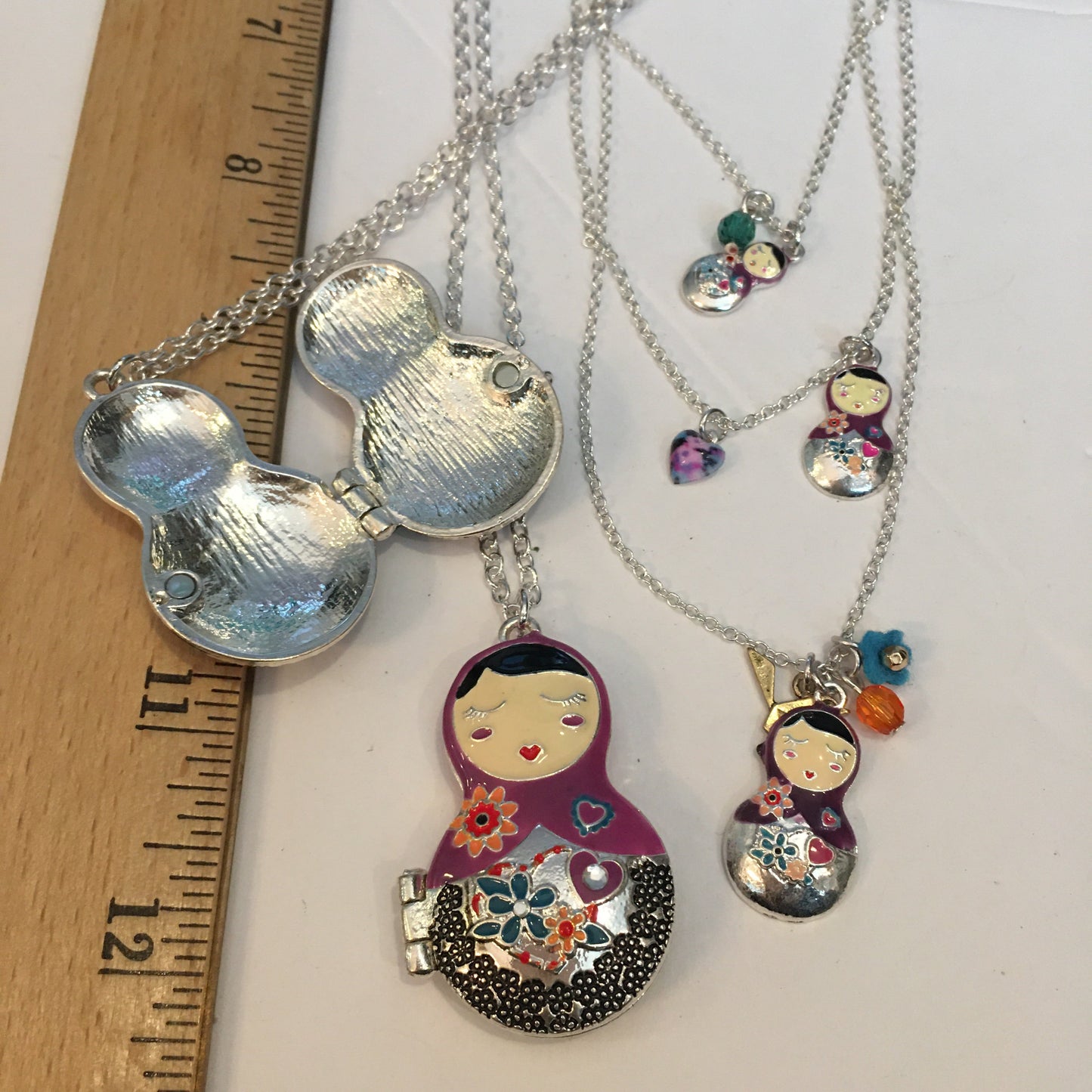 Jewelry Lot J100 Matryoshka Babushka Doll Locket & Triple Layer Necklace