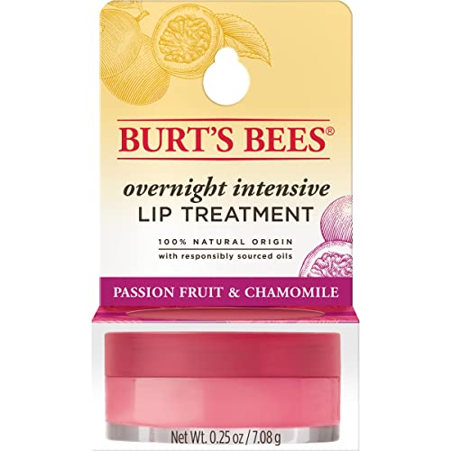 Burt's Bees Lip Care Valentines Day Gifts for Her, Moisturizing Overnight Intensive Lip Treatment Spring Gift, for All Day Hydration, with Passionfruit & Chamomile, 100% Natural, 0.25 Ounces