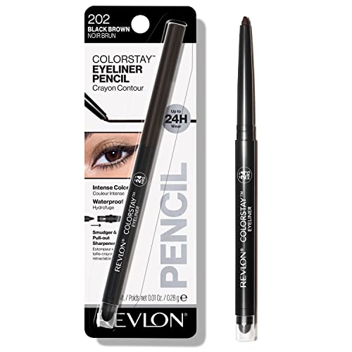 Pencil Eyeliner by Revlon, ColorStay Eye Makeup with Built-in Sharpener, Waterproof, Smudgeproof, Longwearing with Ultra-Fine Tip, Black Brown, 0.01 Oz