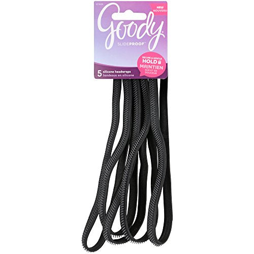 Goody SlideProof Spiky Silicone Thin Headwraps, Black, 5 count