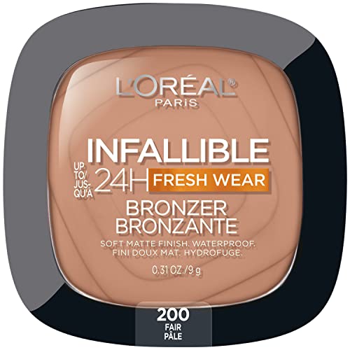 L'Oreal Paris Infallible Up to 24H Fresh Wear Soft Matte Longwear Bronzer. Waterproof, heatproof, transfer, humidity and sweatproof, Fair, 0.31 oz