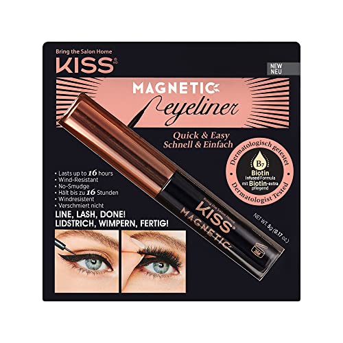 KISS Magnetic Eyeliner, Black, 0.16 Ounce, Smudge Proof, Biotin Infused, Free of Synthetic Fragrances, Dyes, Parabens, Petrochemicals, And Formaldehyde with Precision Tip Brush