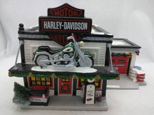 Dept 56 Snow Village 1996 Harley Davidson Motorcycle Shop 54886 Station Garage Gas