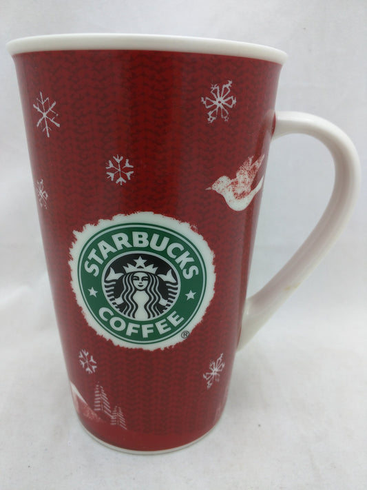 Holiday 2008 Starbucks Coffee 16 Oz Mug Red Snowflakes Tree Deer