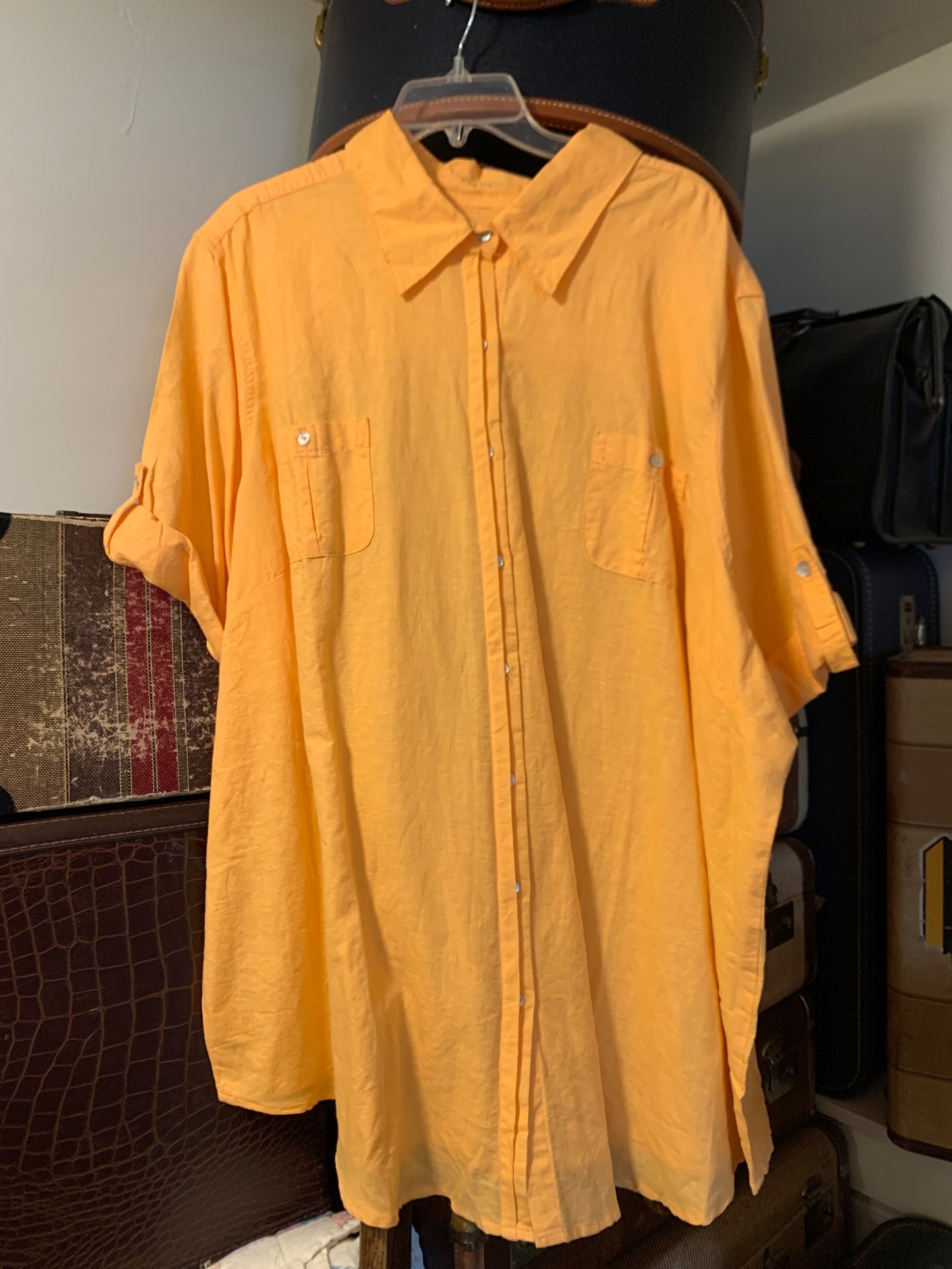 30/32 Avenue Womens Shirt Top Cantaloupe, orange, 100% lemon short sleeve button up Plus  New
