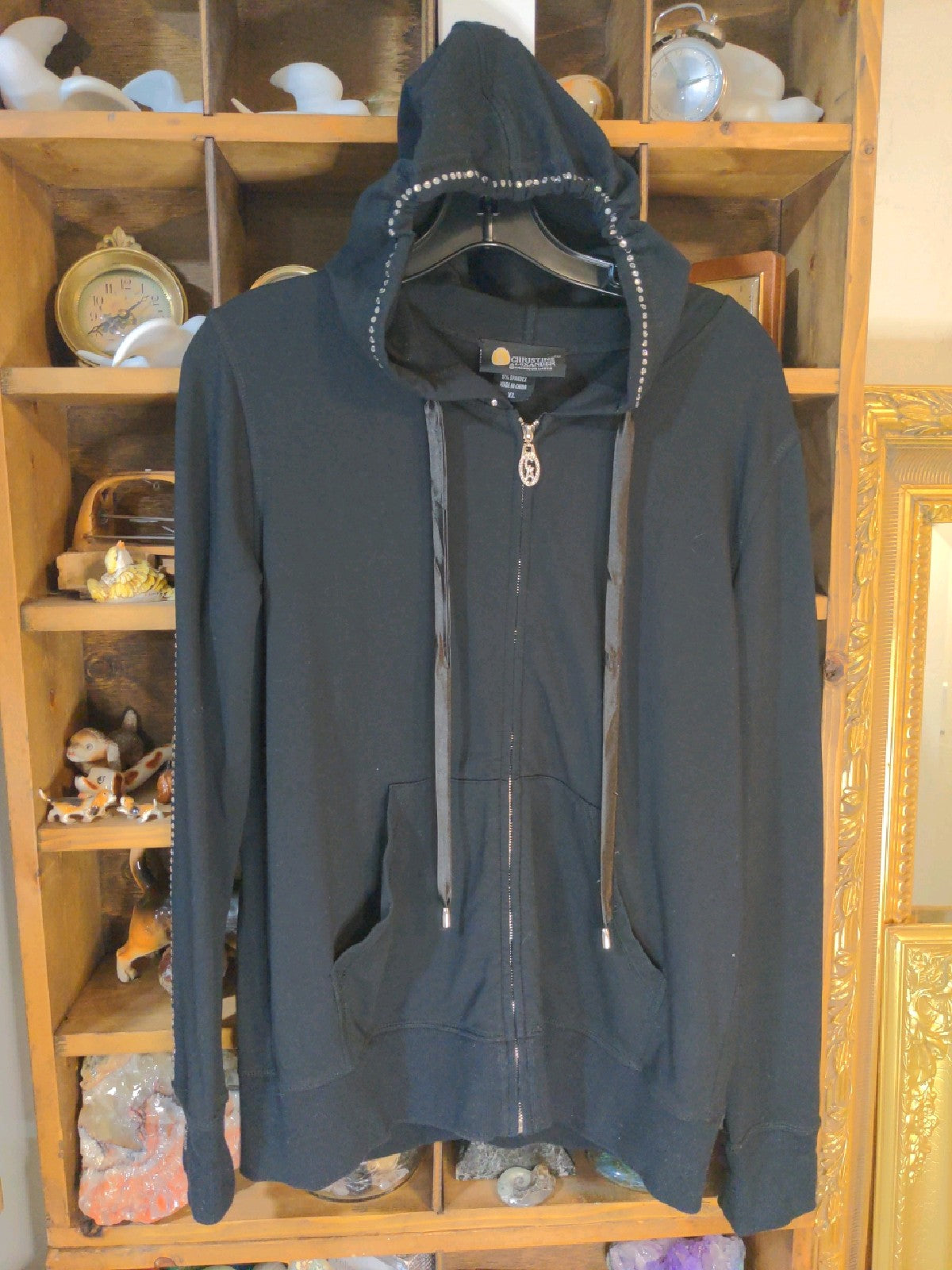XL Christine Alexander Womens Shirt Top Rhinestones solid black hoodie sweatshirt Regular  Used