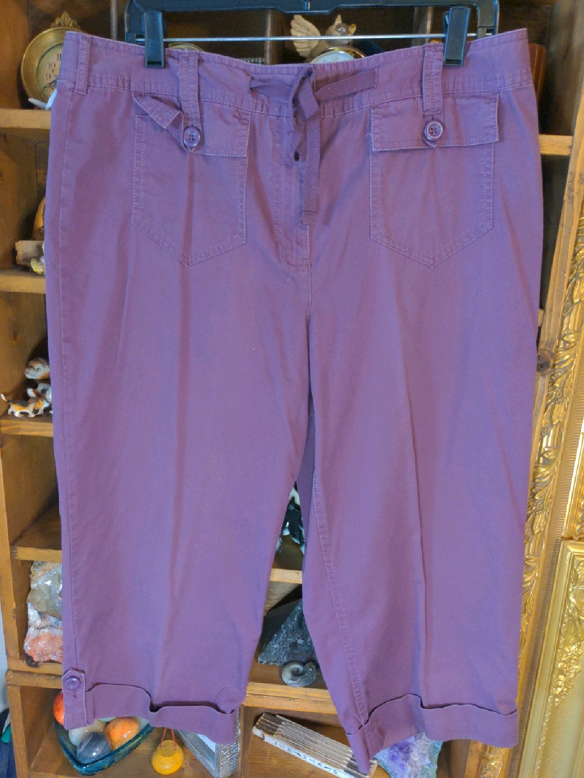 14 Style&Co Sport Womens Pants Dark purple Capri lace tie Regular  Used