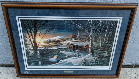 Almost Home Terry Redlin Signed Print Numbered 9264/29500 Limited Church Farm Sleigh